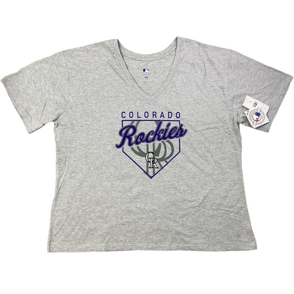 Colorado Rockies MLB Cling to the Lead T-Shirt Womens 2X V-Neck Heather Gray NWT